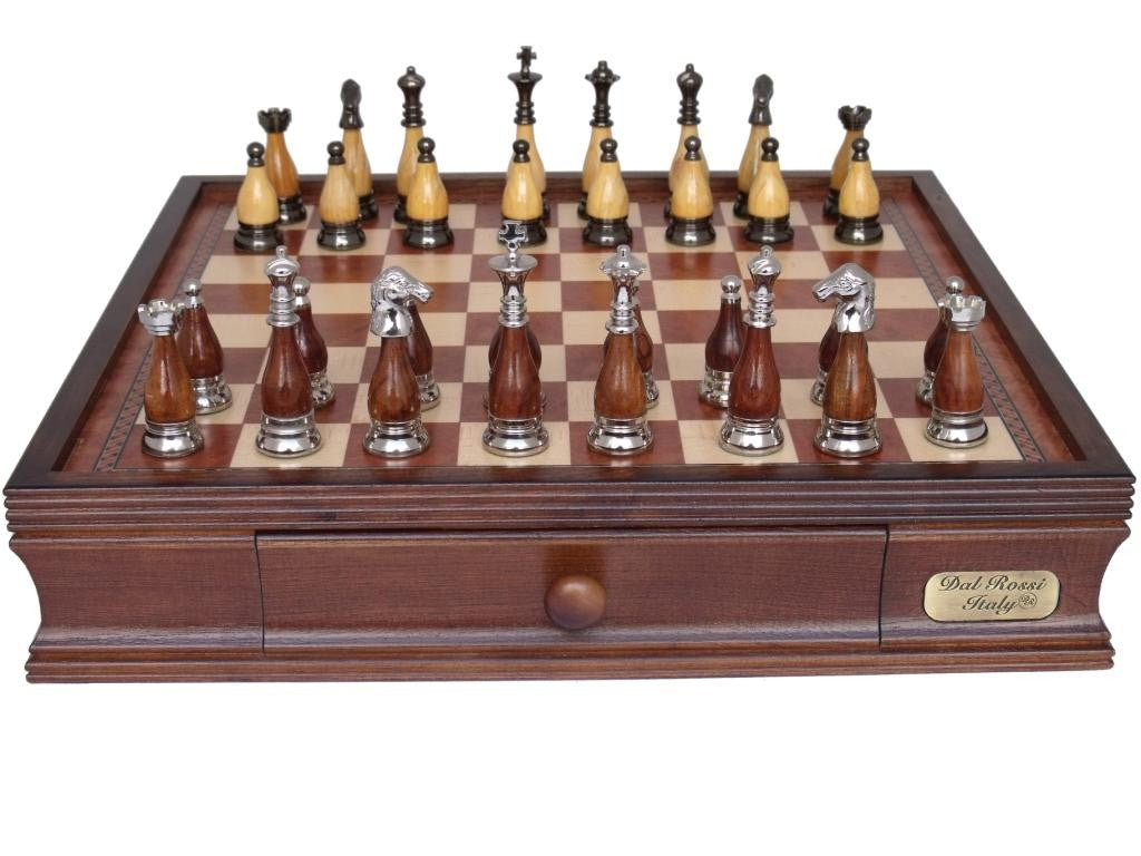 Dal Rossi 16 Board with Drawers Staunton Metal/Wood Piece Chess Set
