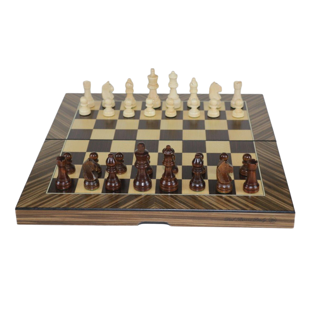 Dal Rossi Palisander - Boxwood Finish Folding Chess Set, 16 NEW