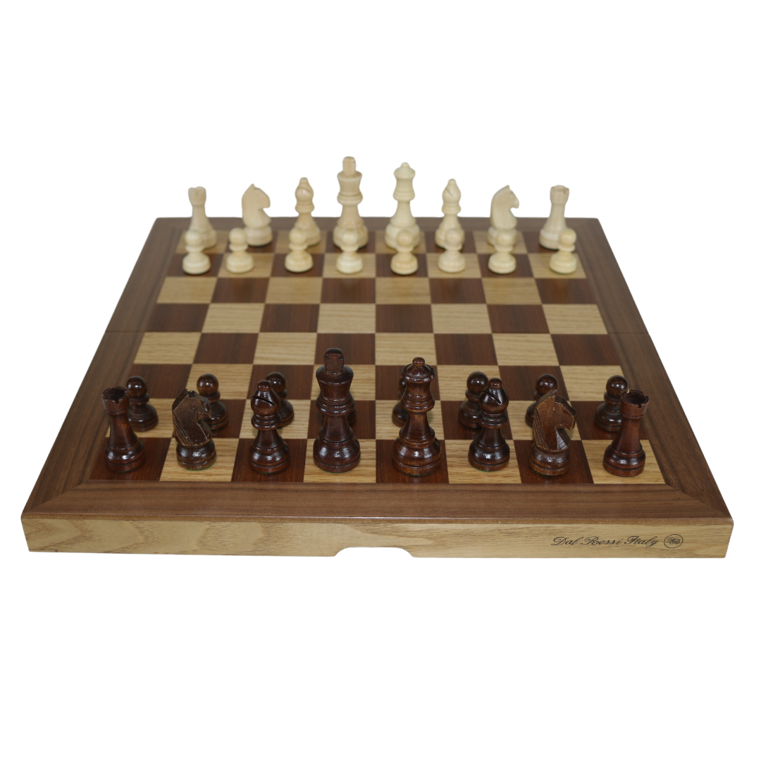 Dal Rossi Light Walnut - Boxwood Finish Folding Chess Set, 16 NEW