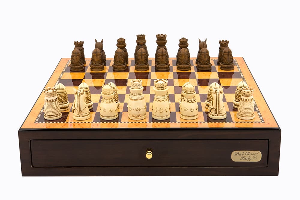 Dal Rossi 18 Chess Set Walnut Finish w/ Medieval Pieces