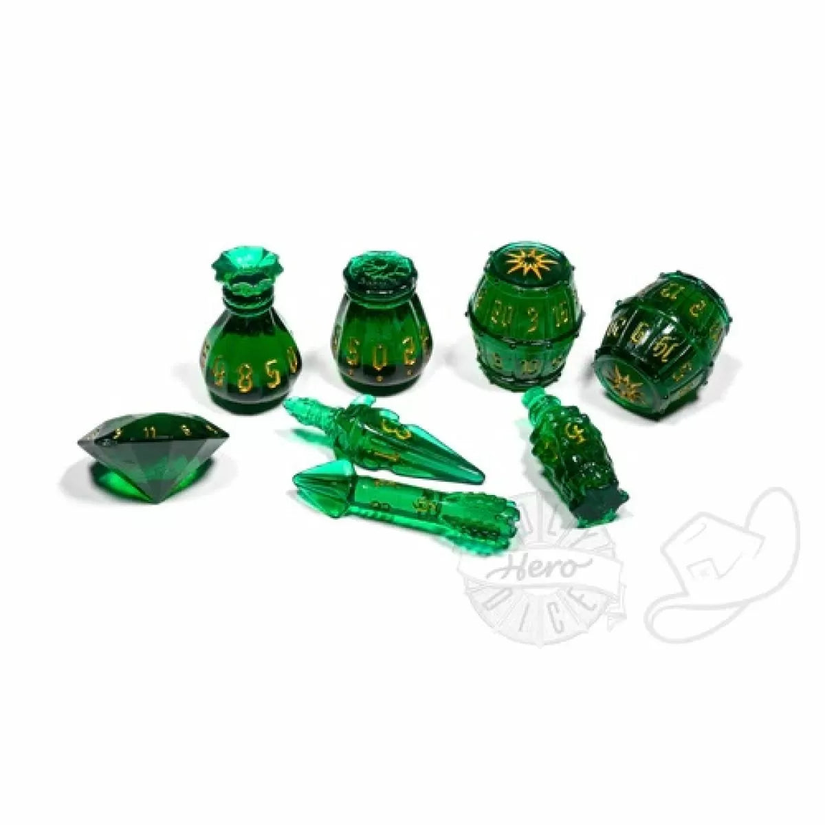 Polyhero Dice - Rogue 8 Dice Set Emerald Emissary