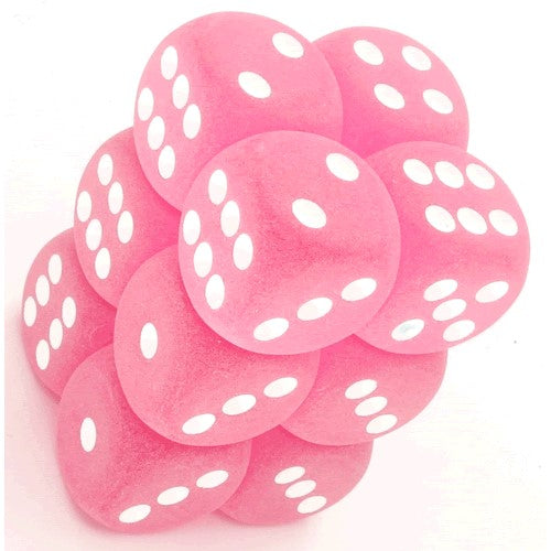 Chessex Frosted 16mm d6 Pink/white Block (12) (CHX LE563) (Preorder)