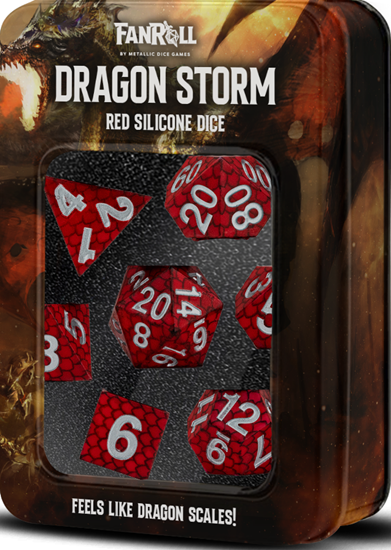 Metallic Dice Games - Silicone 16mm Poly Dice Set - Dragon Storm Silicone Red Dragon Scales