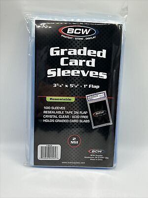 BCW Graded Card Sleeves Resealable (3inch 3/4 x 5inch 1/2) (100 Sleeves Per Pack)