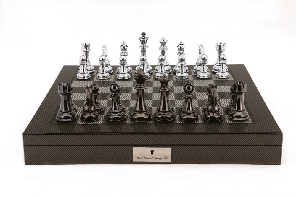 Dal Rossi Chess Set Silver/Titanium On Carbon Fibre