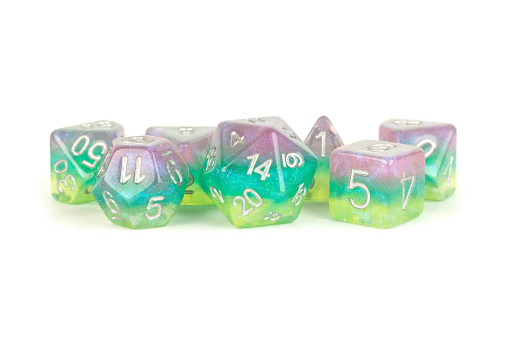 Metallic Dice Games - Resin 16mm Polyhedral Dice Set - Layered Stardust Radiance