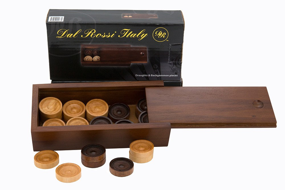 Dal Rossi - Draughts / Backgammon Pieces in Wooden Box 28mm