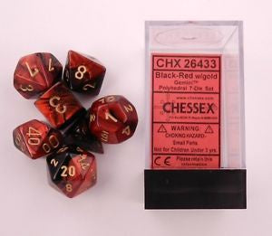 Chessex - Gemini Polyhedral 7-Die Set - Black Red/Gold (CHX26433)