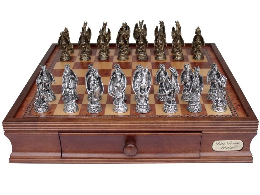 Dal Rossi Dragon Pewter 95mm with 40cm Chess Box - Good Games