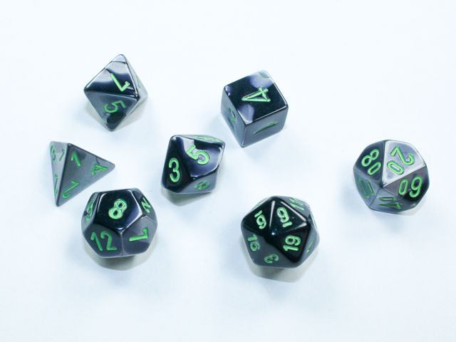 Chessex - Gemini Mini Black-Grey/Green 7 Die Set CHX 20645