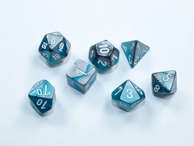 Chessex - Gemini Mini Steel-Teal/White 7 Die Set CHX 20656