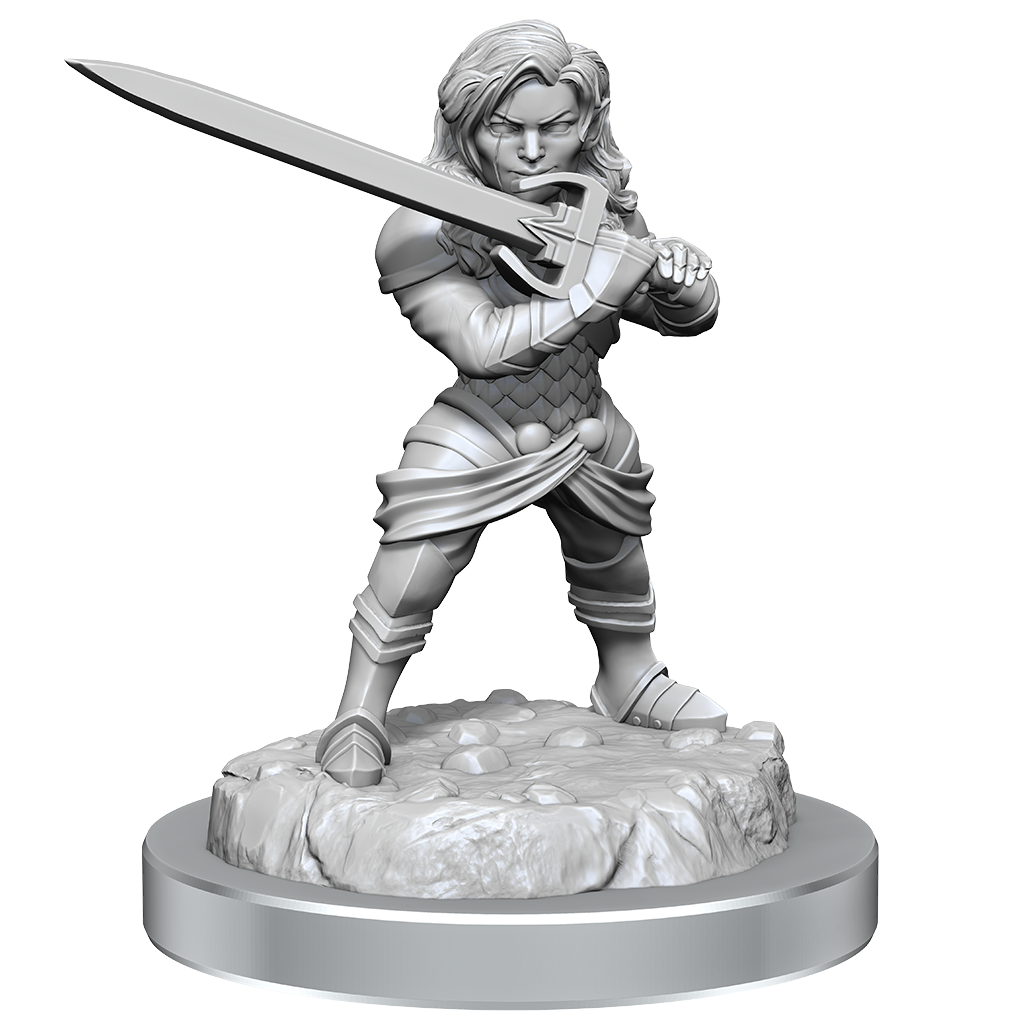 Critical Role Unpainted Miniatures Human Wizard Female &amp; Halfling Holy Warrior Female