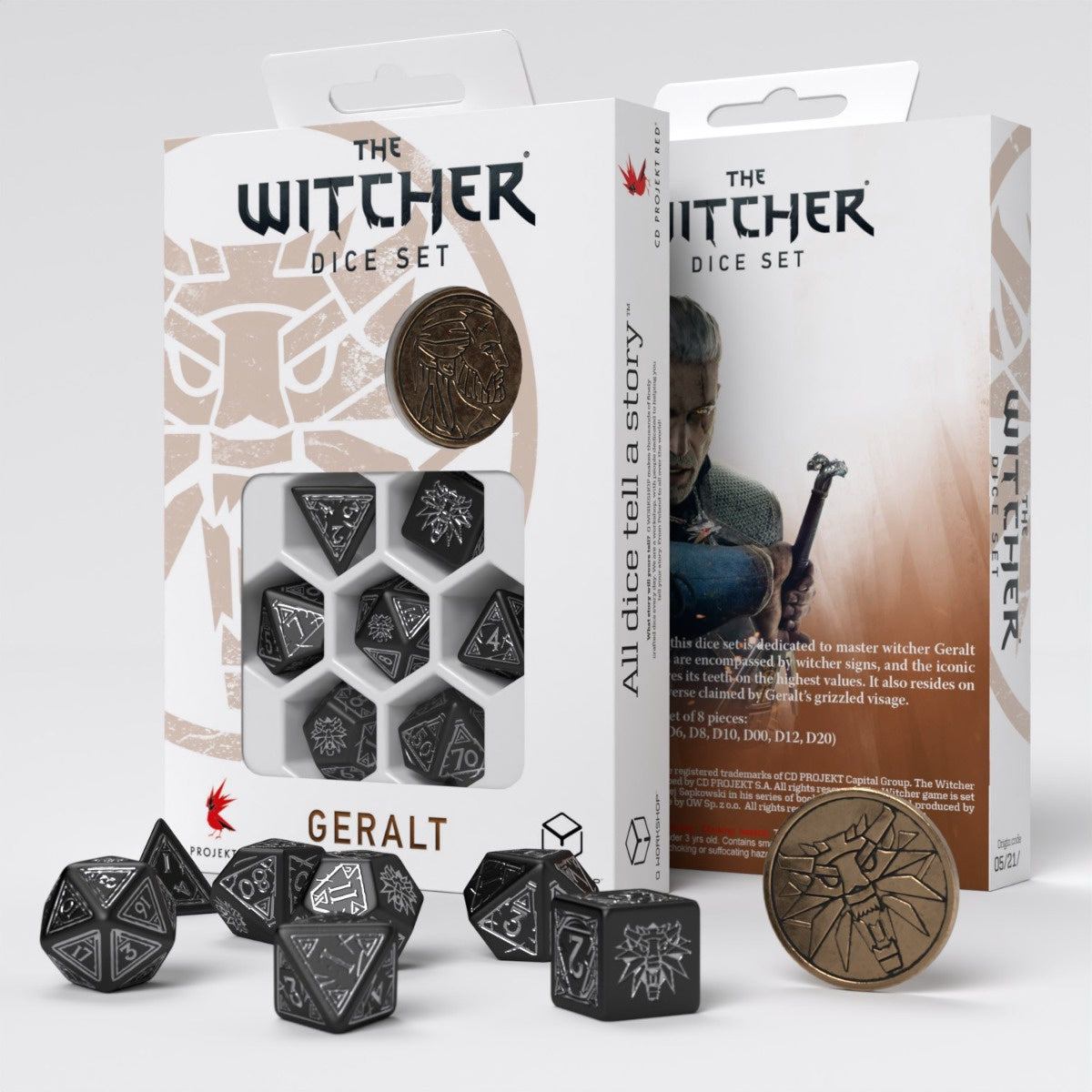 Q Workshop - The Witcher Dice Set Geralt - Silver Sword Dice Set 7 With Coin
