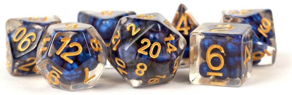 Metallic Dice Games - Resin Pearl Polyhedral Dice Set 16mm - Royal Blue With Gold Numbers