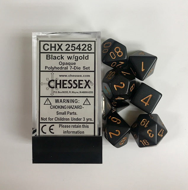 Chessex - Opaque Polyhedral 7-Die Set - Black/Gold (CHX25428)