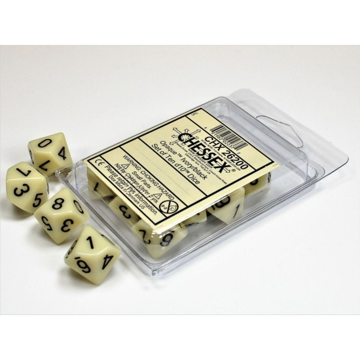 Chessex - Opaque Ivory/Black set of Ten D10