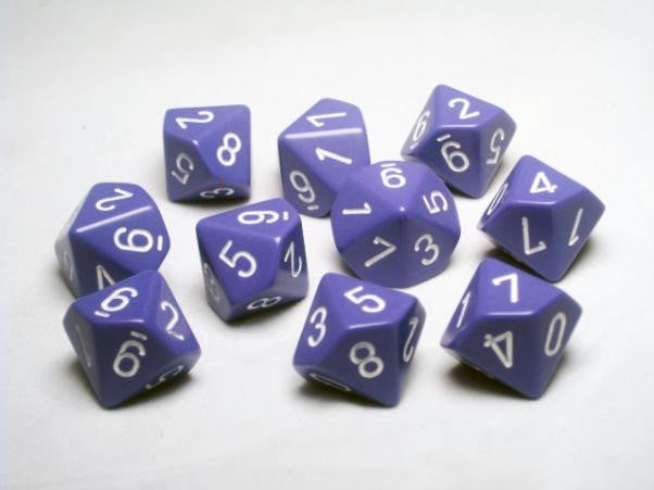 Chessex - Opaque Polyhedral D10 Set - Purple/White (CHX26207)