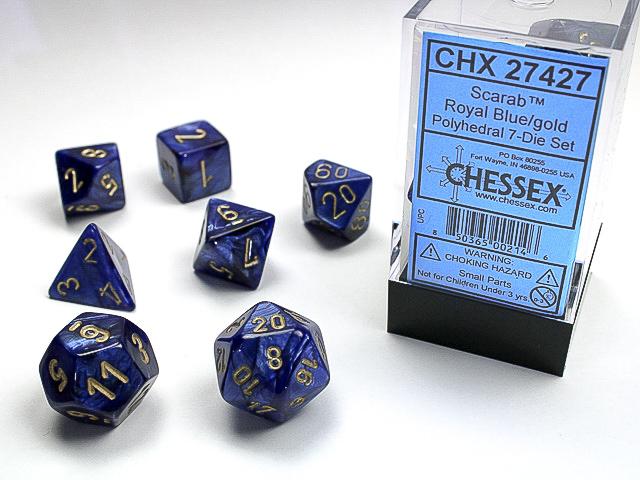 Chessex - Scarab Polyhedral 7-Die Set - Royal Blue/Gold (CHX27427)
