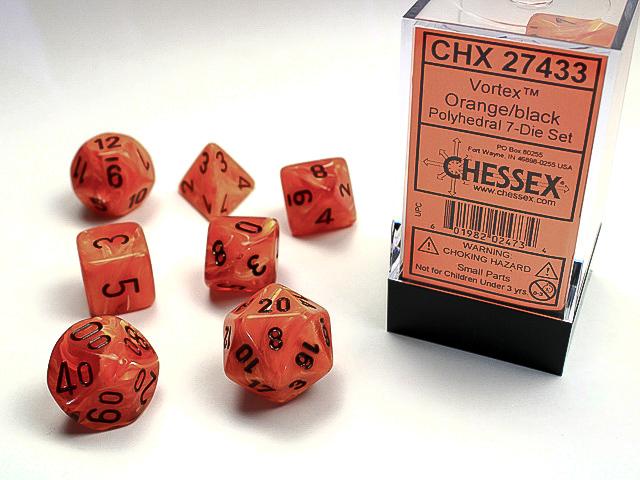 Chessex - Vortex Polyhedral 7-Die Set - Orange/Black (CHX27433)