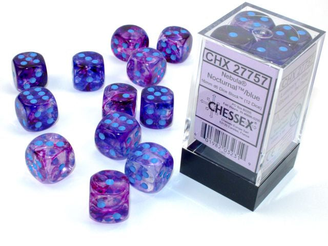 Chessex - Nebula Luminary 16mm 12 Die Set - Nocturnal/Blue (CHX 27757)