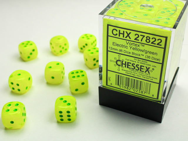 Chessex - Vortex 12mm D6 Set - Electric Yellow/White (CHX27822)