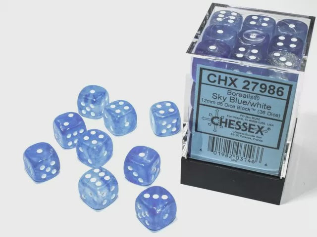 Chessex - Borealis 12mm d6 Blue/white Luminary Block (36)86 (36) (CHX 27986)