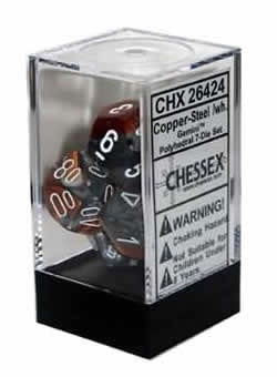 Chessex - Gemini Polyhedral 7-Die Set - Copper Steel/White (CHX26424)