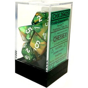 Chessex - Gemini Polyhedral 7-Die Set - Gold Green/White (CHX26425)