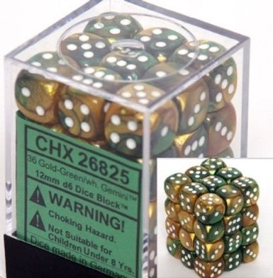 Chessex - Gemini 12mm D6 Set - Gold Green/White (CHX26825)