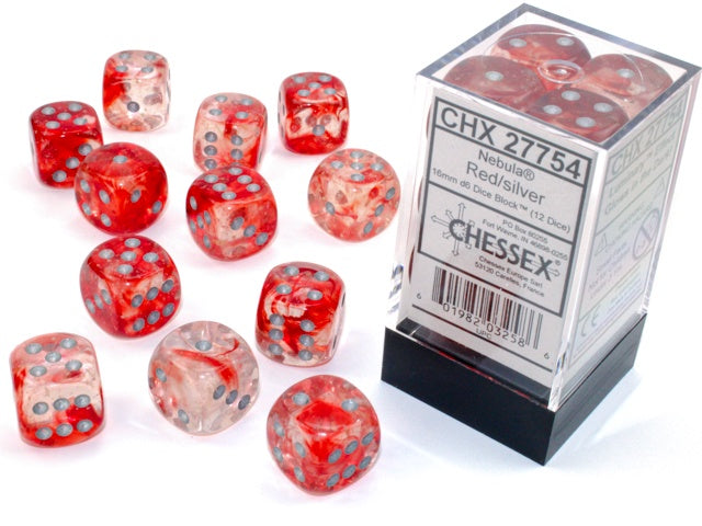 Chessex - Nebula Luminary 16mm 12 Die Set - Red/Silver (CHX 27754)