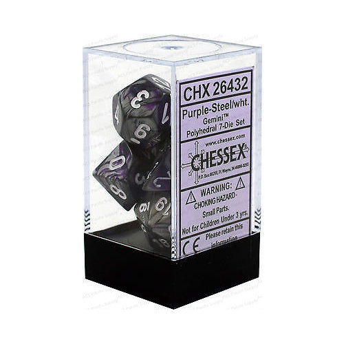 Chessex - Gemini Polyhedral 7-Die Set - Purple Steel/White (CHX26432)