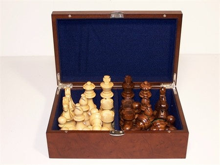 Dal Rossi 95mm Chess Pieces Boxwood and Sheesham Double Weighted with Storage Box