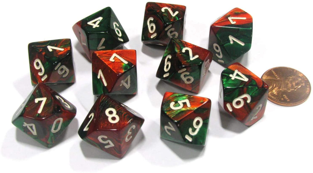 Chessex - Gemini Polyhedral D10 Set - Green-Red/White (CHX26231)