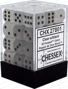 Chessex - Frosted 12mm D6 Set - Clear/Black (CHX27801)