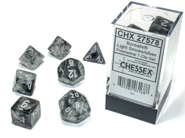 Chessex - Borealis Luminary Polyhedral 7-Die Set - Light Smoke/Silver (CHX27578)