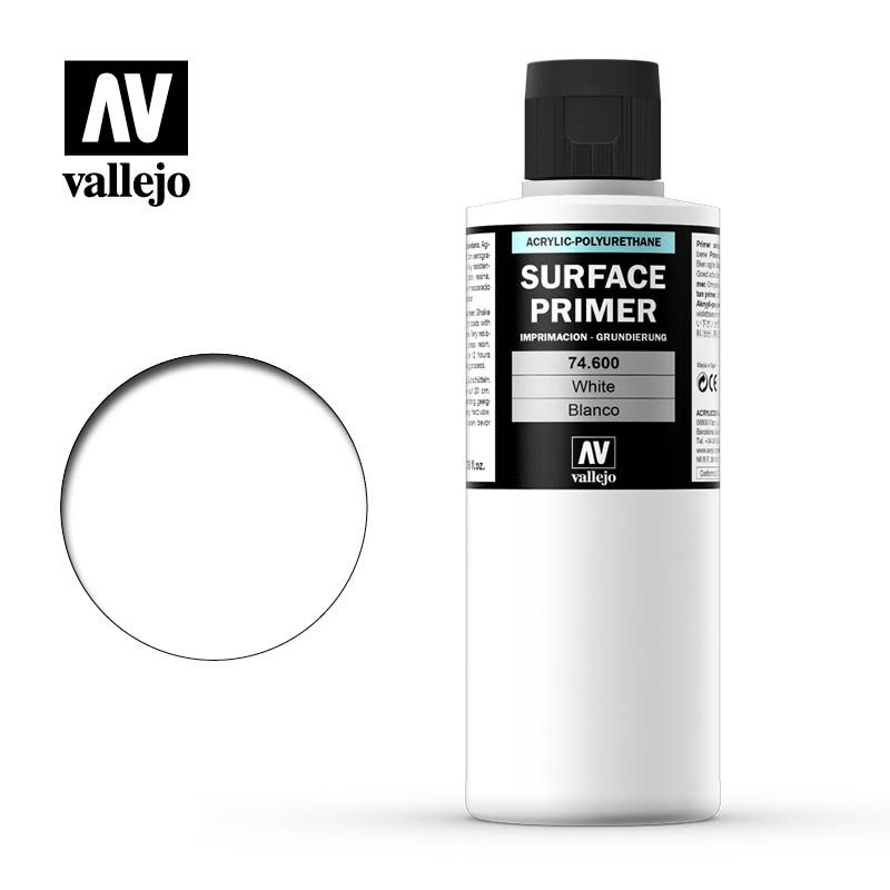 Vallejo Surface Primer Colour 200ml Acrylic Paint - AV74600 White