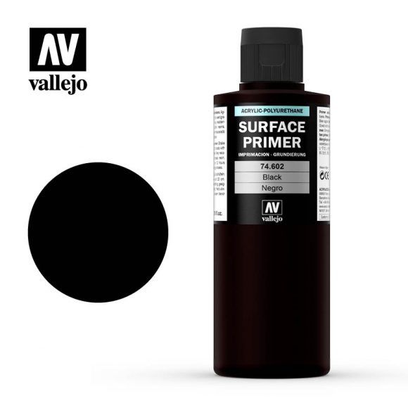 Vallejo Surface Primer Colour 200ml Acrylic Paint - AV74602 Black