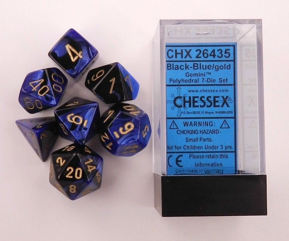 Chessex - Gemini Polyhedral 7-Die Set - Black Blue/Gold (CHX26435)