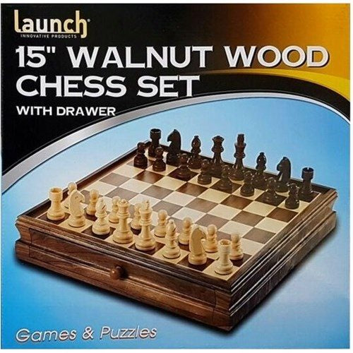 Chess Set 15 inch Walnut with Drawer