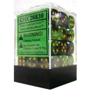 Chessex - Gemini 12mm D6 Set - Black Green/Gold (CHX26839)