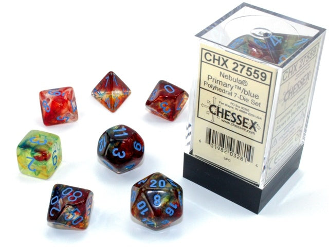 Chessex - Nebula Luminary Polyhedral 7 Die Set – Primary/Blue (CHX 27559)