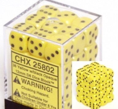 Chessex - Opaque 12mm D6 Set - Yellow/Black (CHX25802)