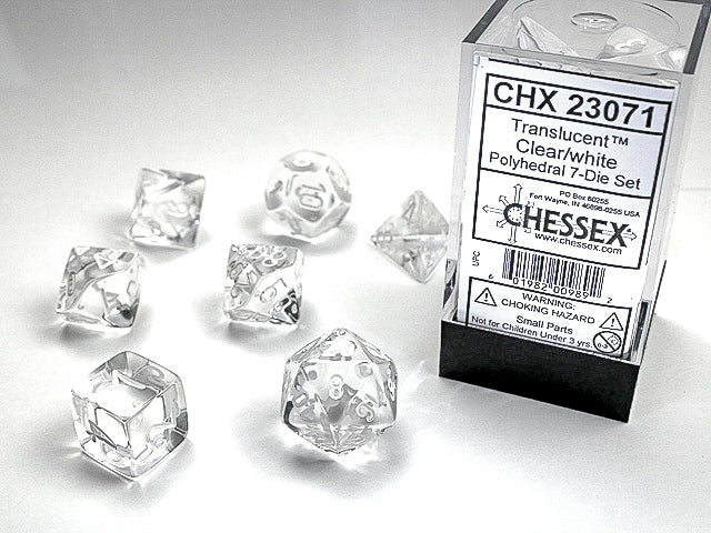 Chessex - Translucent Polyhedral 7-Die Set - Clear/White (CHX23071)