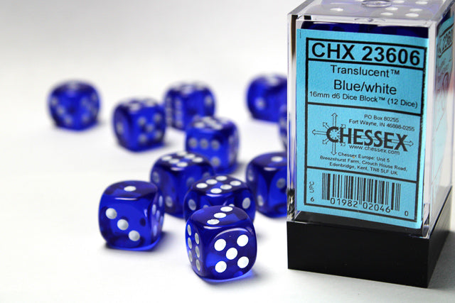 Chessex - Translucent 16mm D6 Set - Blue/White (CHX23606)