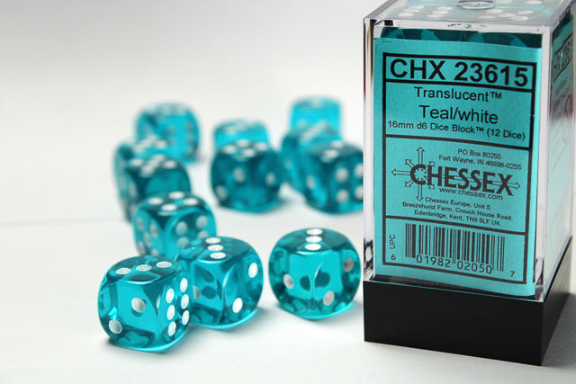 Chessex - Translucent 16mm D6 Set - Teal/White (CHX23615)