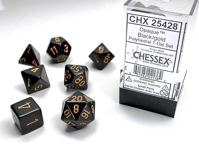 Chessex - Opaque Polyhedral 7-Die Set - Black/Gold (CHX25428)