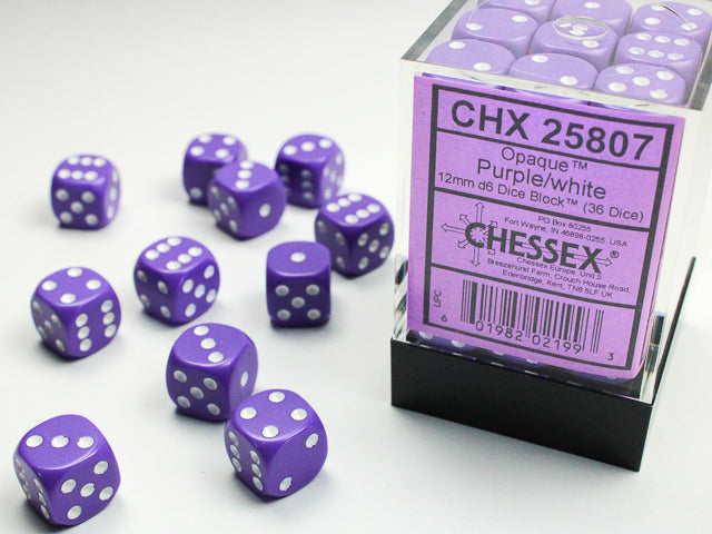 Chessex - Opaque 12mm D6 Set - Purple/White (CHX25807)