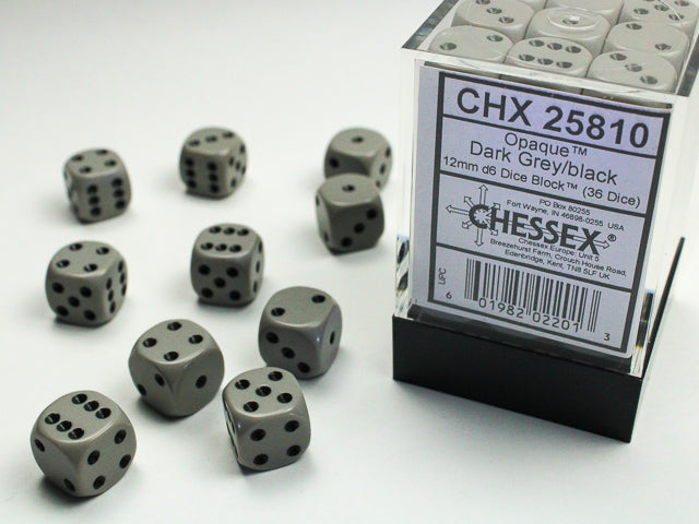 Chessex - Opaque 12mm D6 Set - Dark Grey/Black (CHX25810)