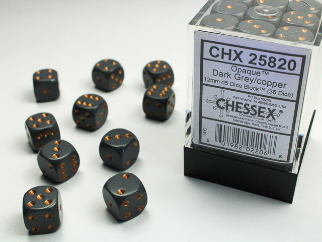 Chessex - Opaque 12mm D6 Set - Dark Grey/Copper (CHX25820)