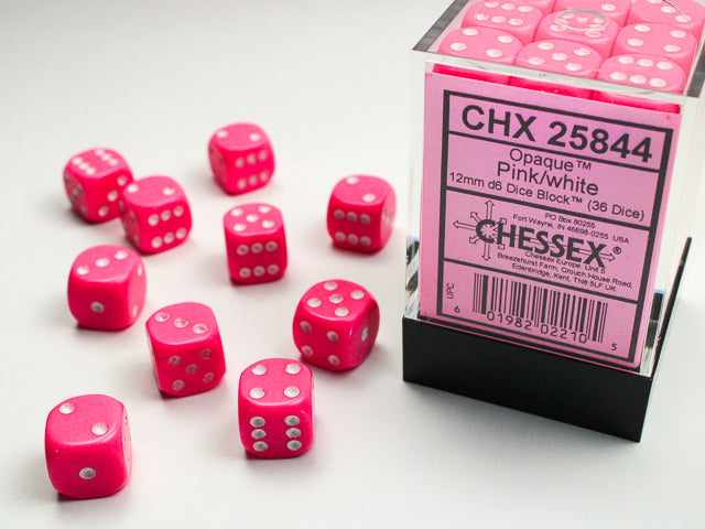 Chessex - Opaque 12mm D6 Set - Pink/White (CHX25844)